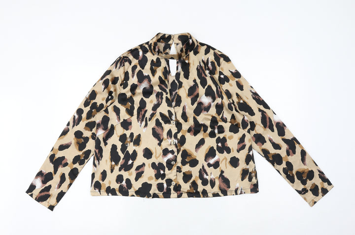 PRETTYLITTLETHING Womens Brown Animal Print Polyester Basic Blouse Size 6 V-Neck - Leopard Pattern
