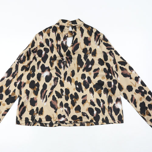 PRETTYLITTLETHING Womens Brown Animal Print Polyester Basic Blouse Size 6 V-Neck - Leopard Pattern