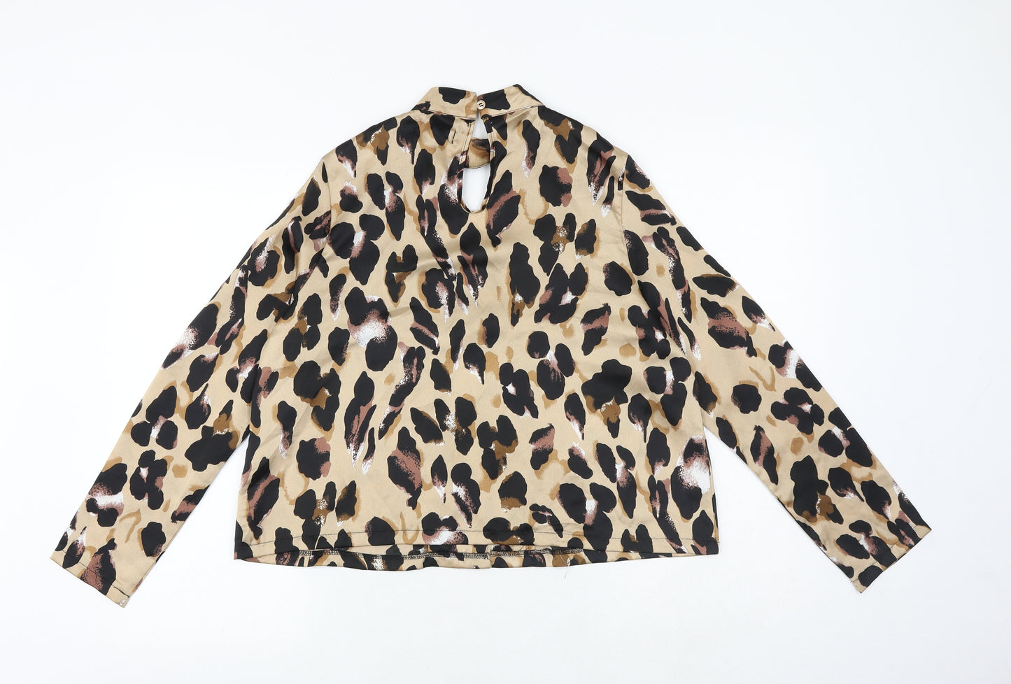 PRETTYLITTLETHING Womens Brown Animal Print Polyester Basic Blouse Size 6 V-Neck - Leopard Pattern