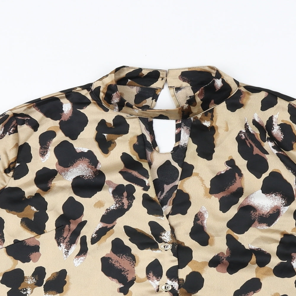 PRETTYLITTLETHING Womens Brown Animal Print Polyester Basic Blouse Size 6 V-Neck - Leopard Pattern