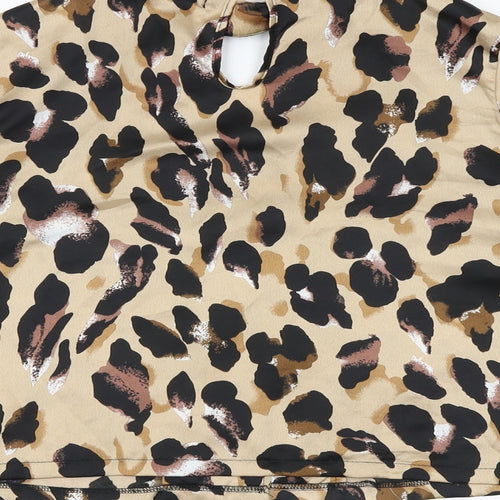 PRETTYLITTLETHING Womens Brown Animal Print Polyester Basic Blouse Size 6 V-Neck - Leopard Pattern