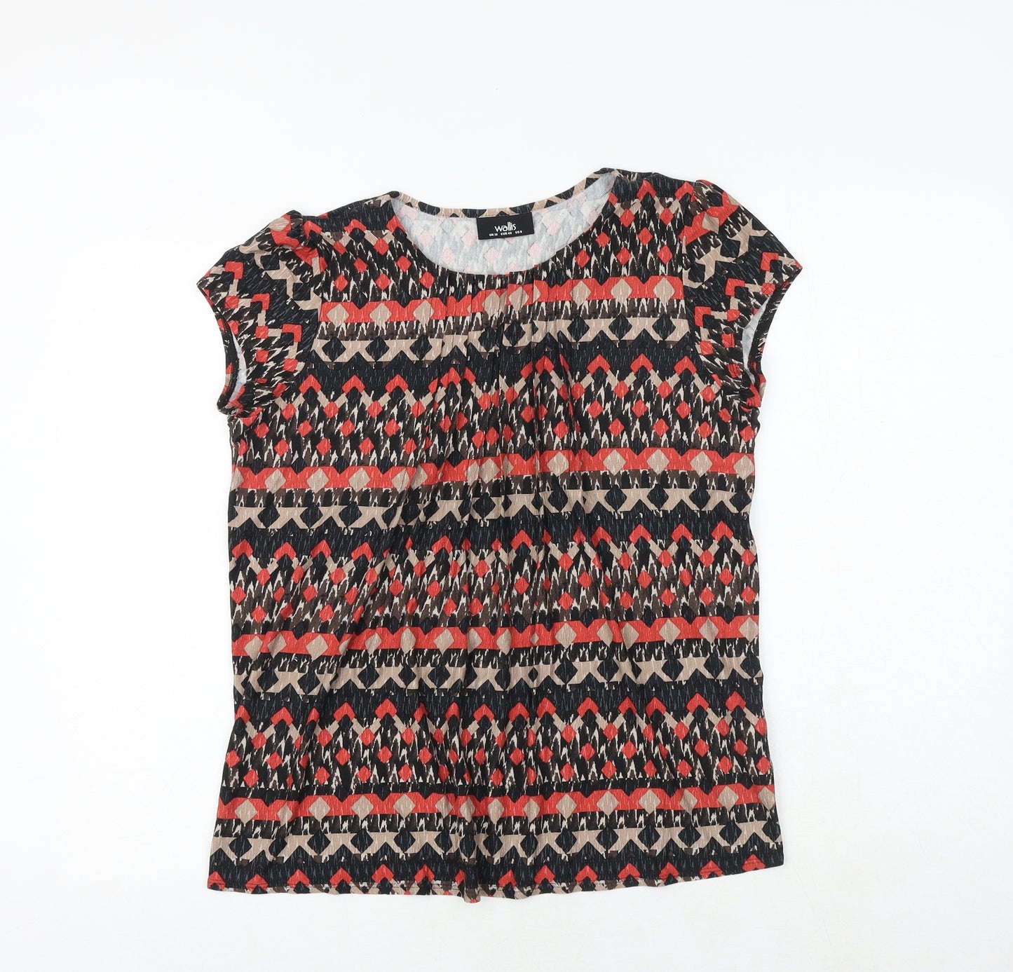 Wallis Womens Multicoloured Geometric Viscose Basic T-Shirt Size 12 Round Neck