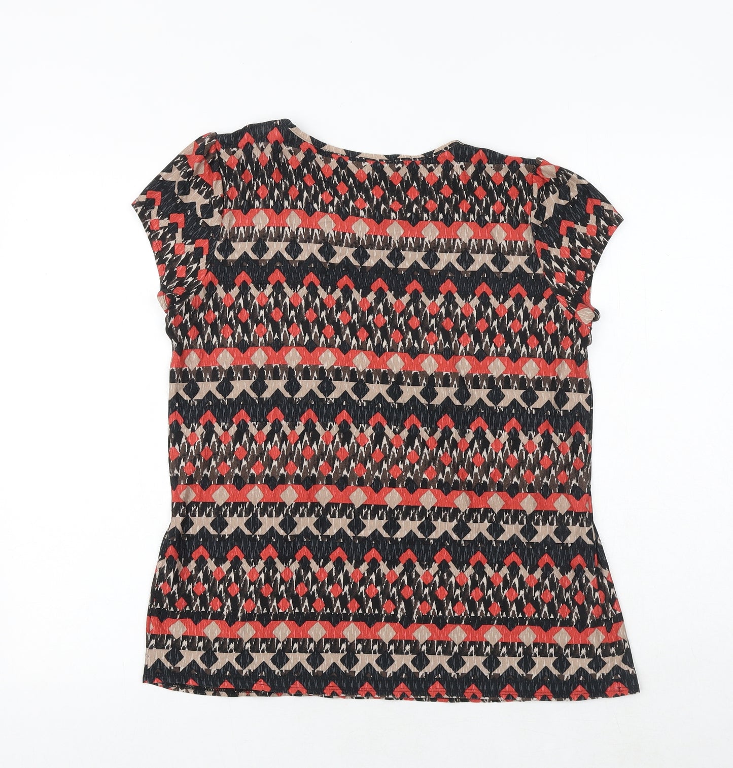 Wallis Womens Multicoloured Geometric Viscose Basic T-Shirt Size 12 Round Neck