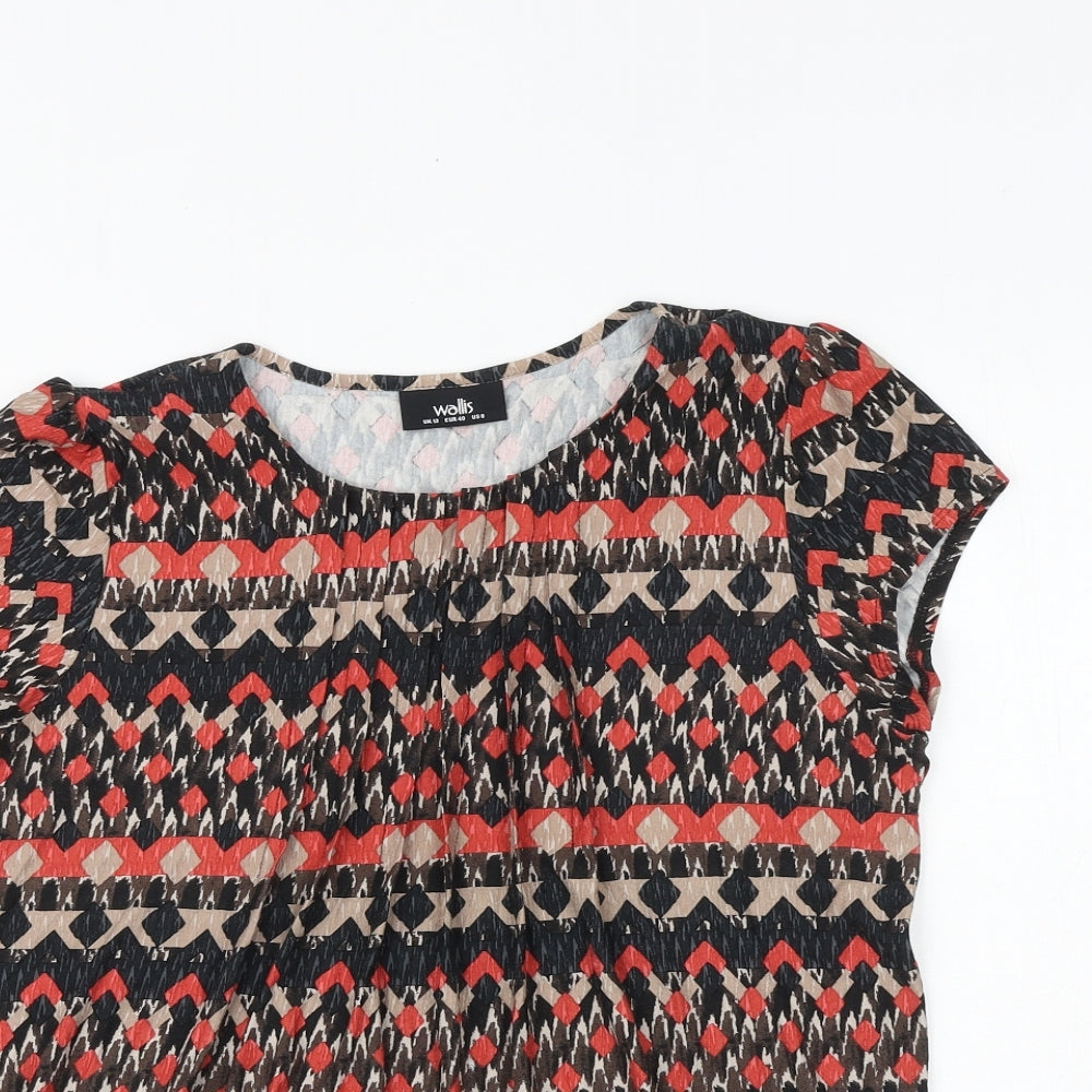 Wallis Womens Multicoloured Geometric Viscose Basic T-Shirt Size 12 Round Neck