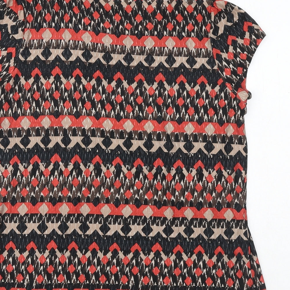 Wallis Womens Multicoloured Geometric Viscose Basic T-Shirt Size 12 Round Neck