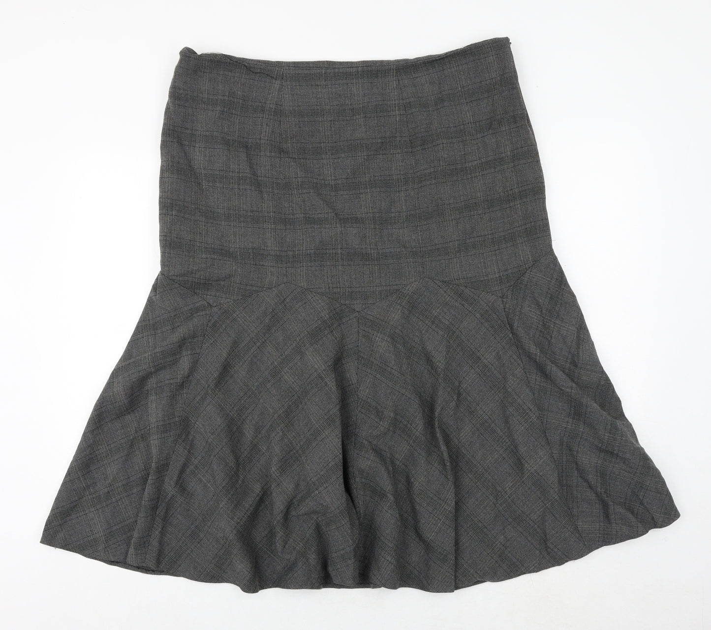 BHS Womens Grey Plaid Polyester Trumpet Skirt Size 18 Zip