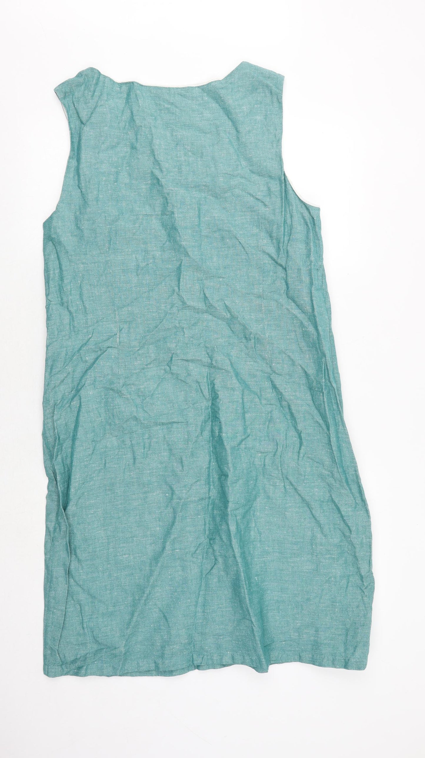 John Rocha Womens Green Geometric Linen Shift Size 18 Boat Neck Zip