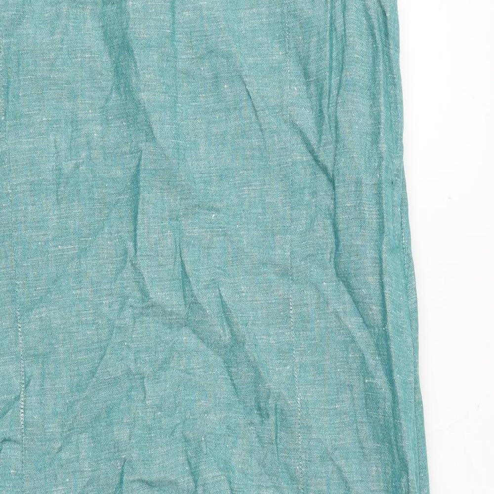 John Rocha Womens Green Geometric Linen Shift Size 18 Boat Neck Zip