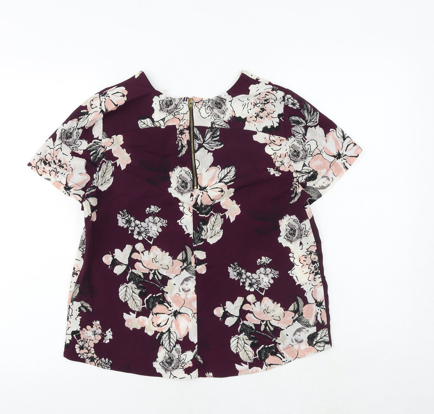 Dorothy Perkins Womens Purple Floral Polyester Basic T-Shirt Size 12 Round Neck