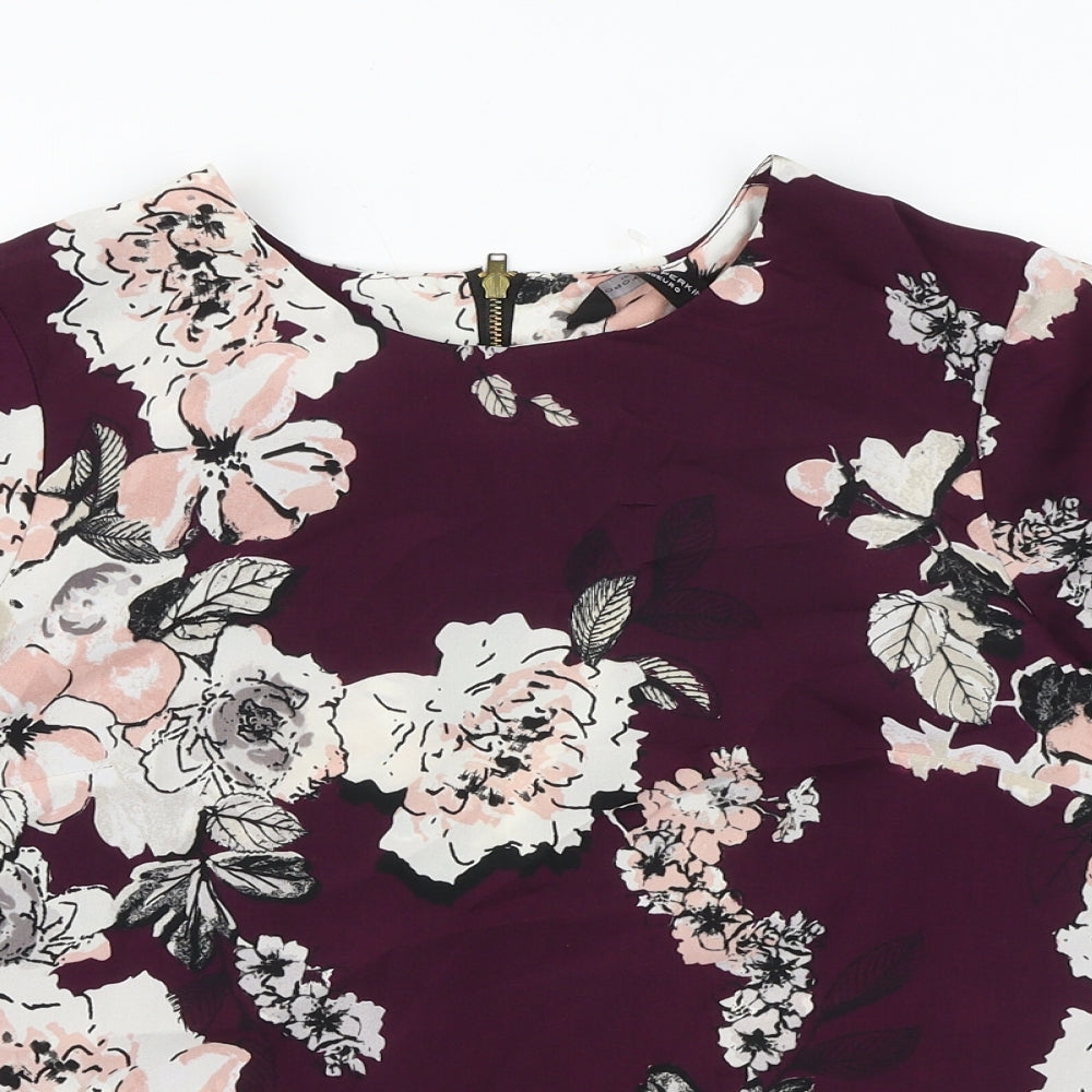 Dorothy Perkins Womens Purple Floral Polyester Basic T-Shirt Size 12 Round Neck