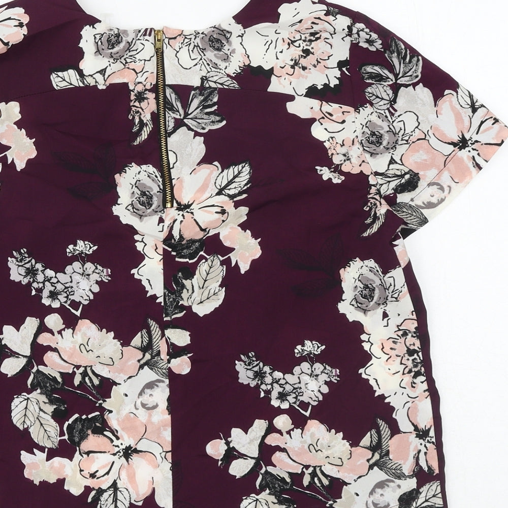 Dorothy Perkins Womens Purple Floral Polyester Basic T-Shirt Size 12 Round Neck
