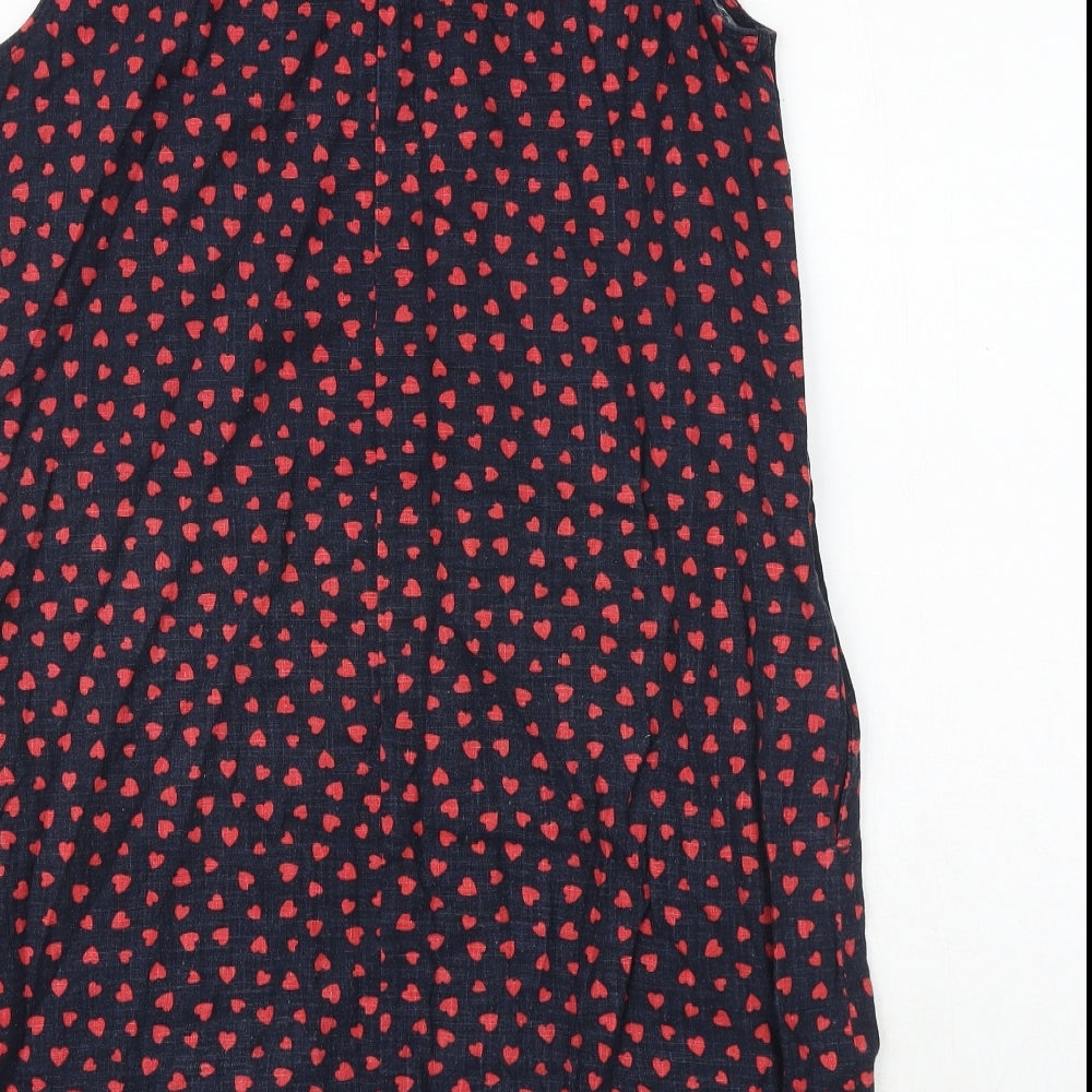 NEXT Womens Blue Geometric Linen Shift Size 14 Boat Neck Button - Heart Pattern