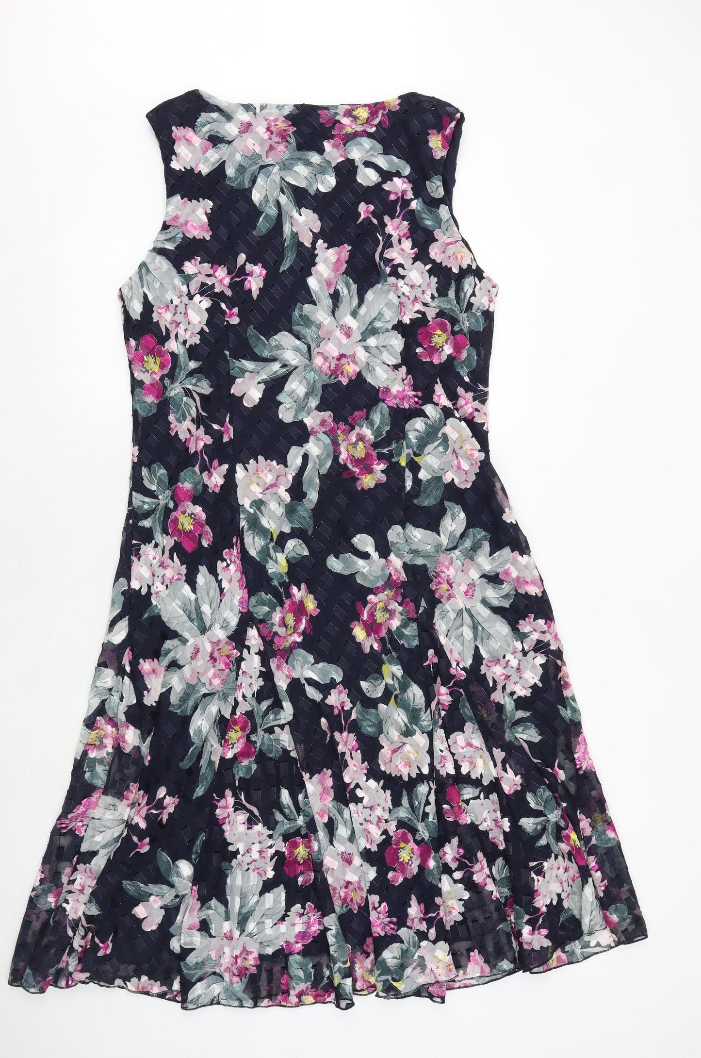 Anna Rose Womens Blue Floral Polyester A-Line Size 18 Cowl Neck Zip