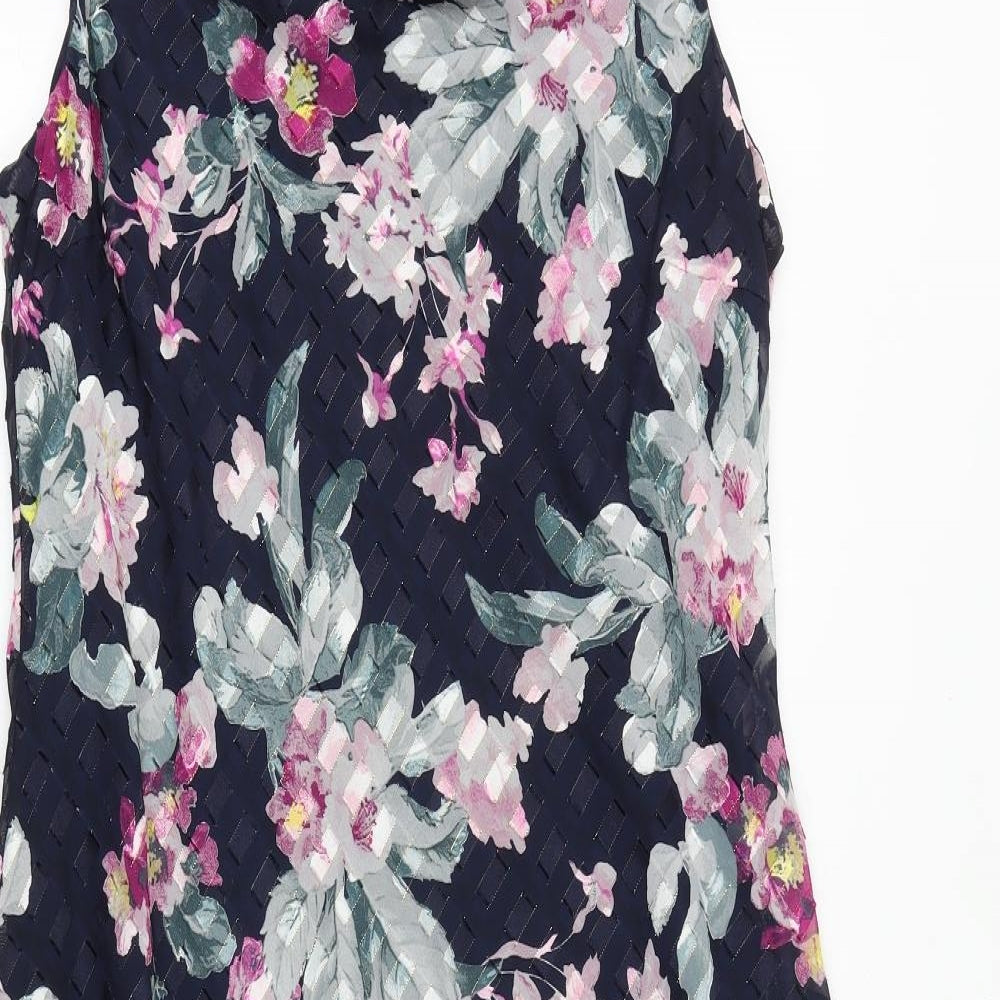 Anna Rose Womens Blue Floral Polyester A-Line Size 18 Cowl Neck Zip