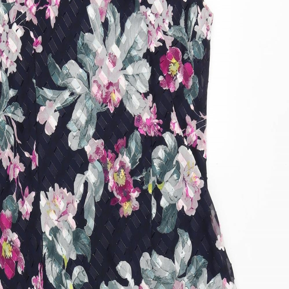 Anna Rose Womens Blue Floral Polyester A-Line Size 18 Cowl Neck Zip