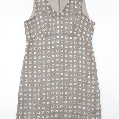 NEXT Womens Grey Floral Polyester Shift Size 12 V-Neck Zip
