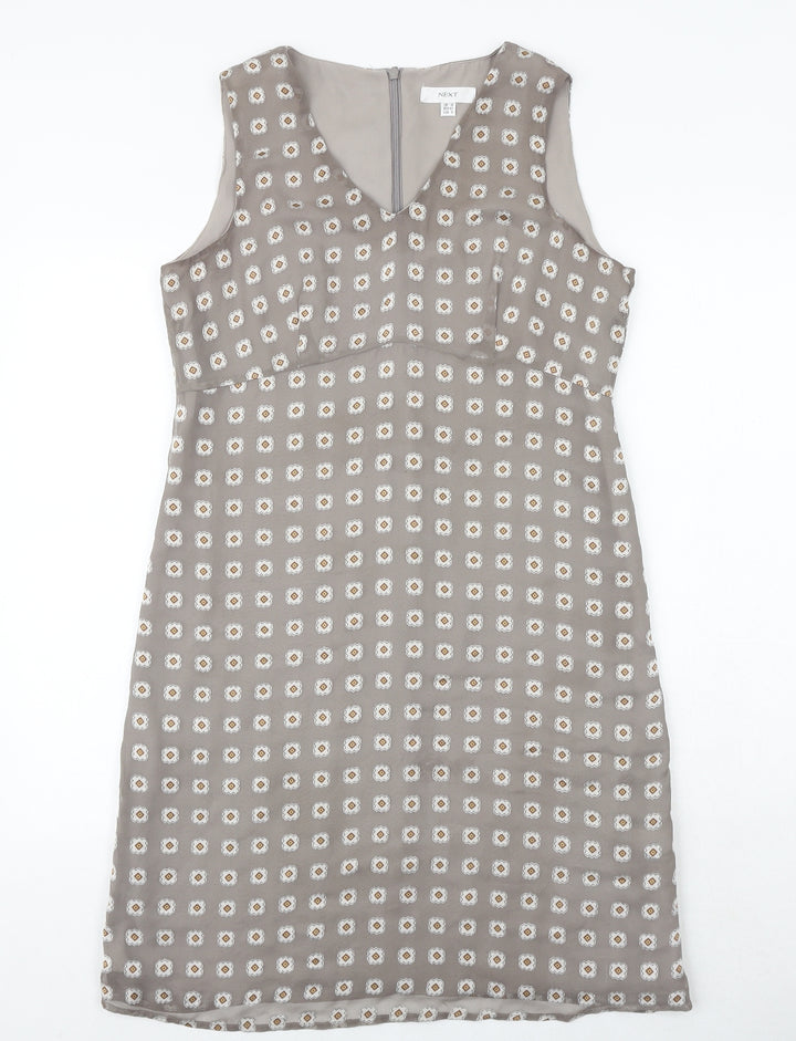 NEXT Womens Grey Floral Polyester Shift Size 12 V-Neck Zip
