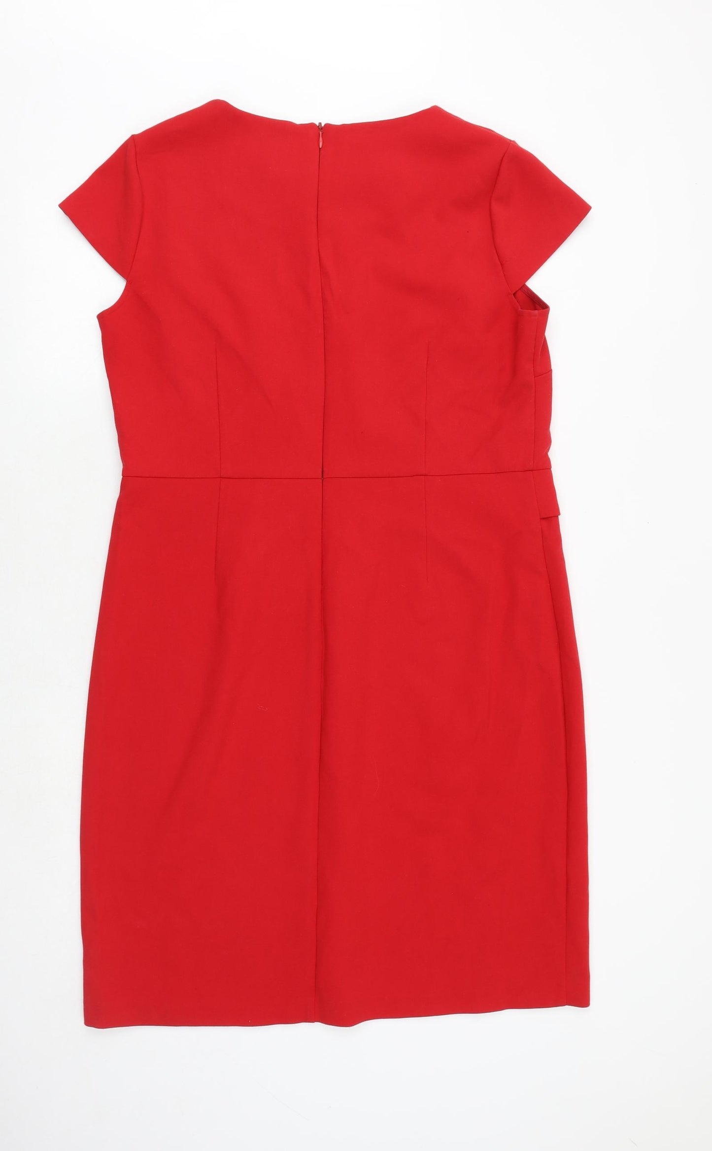 NEXT Womens Red Viscose Shift Size 18 Boat Neck Zip