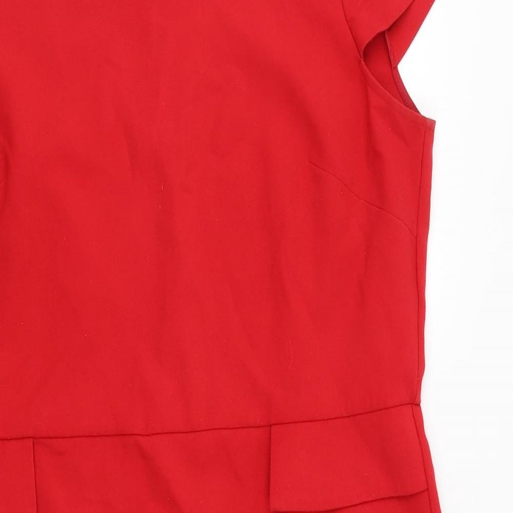 NEXT Womens Red Viscose Shift Size 18 Boat Neck Zip
