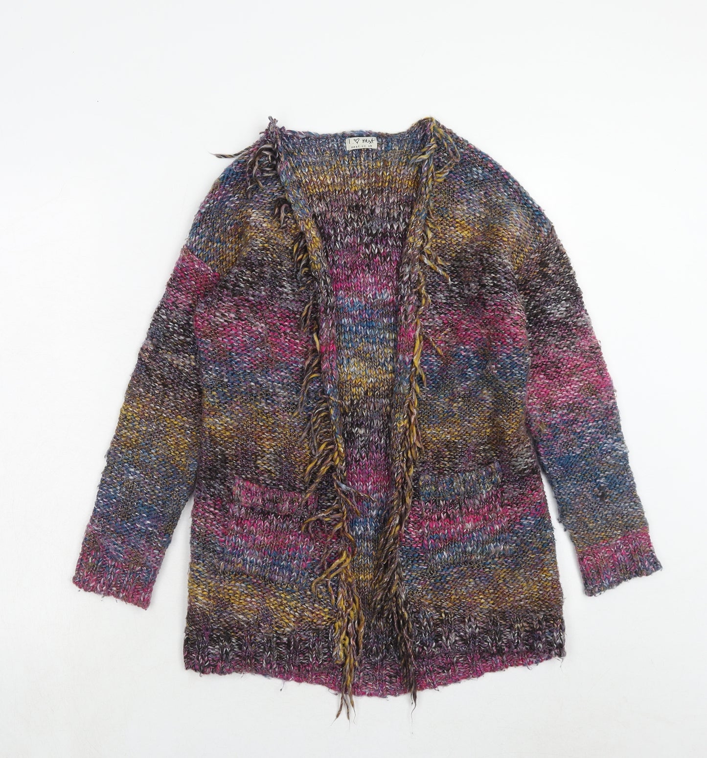 NEXT Girls Multicoloured V-Neck Striped Acrylic Cardigan Jumper Size 10 Years Pullover