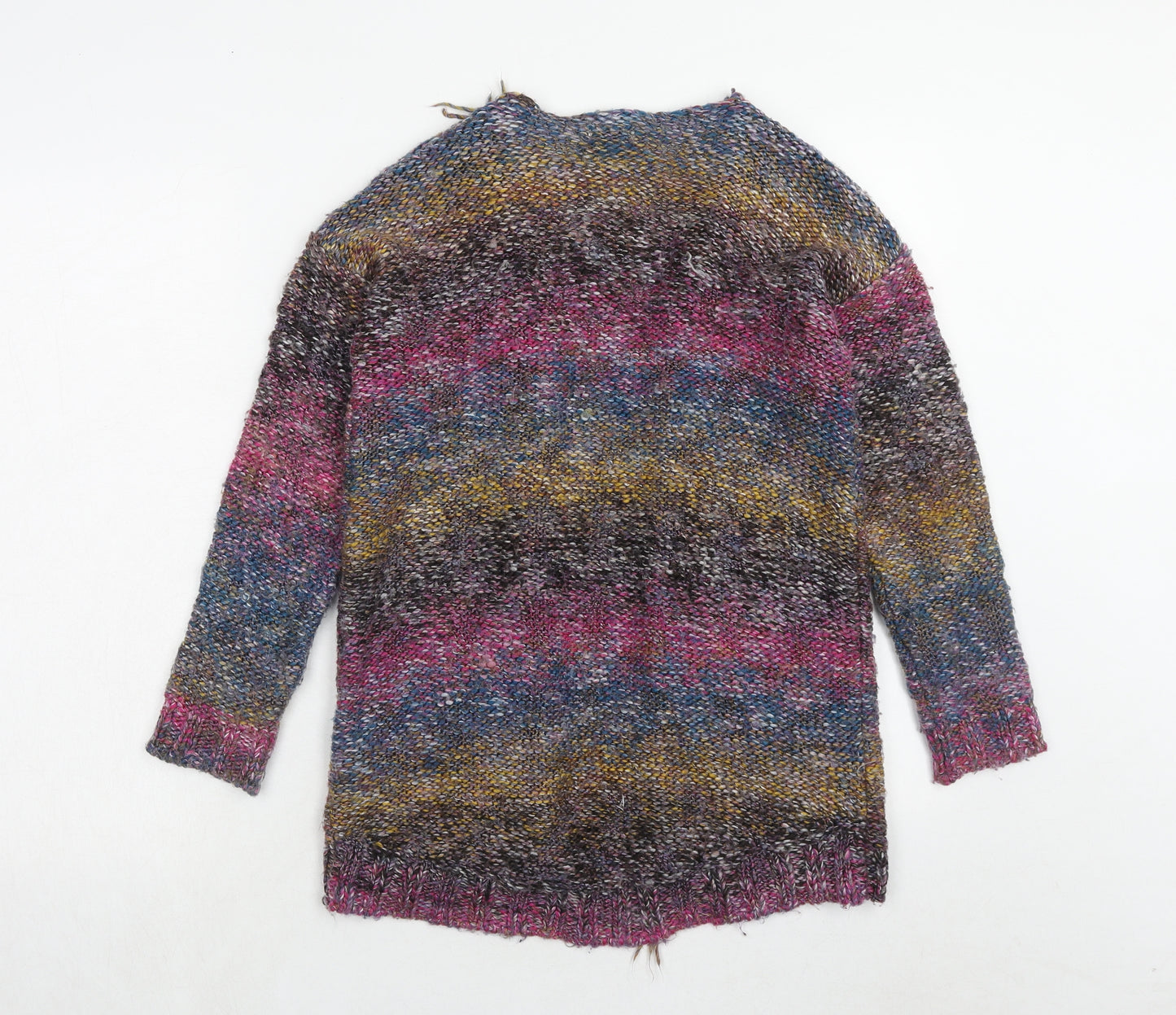 NEXT Girls Multicoloured V-Neck Striped Acrylic Cardigan Jumper Size 10 Years Pullover