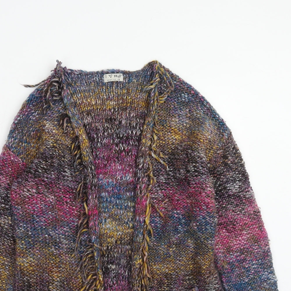NEXT Girls Multicoloured V-Neck Striped Acrylic Cardigan Jumper Size 10 Years Pullover