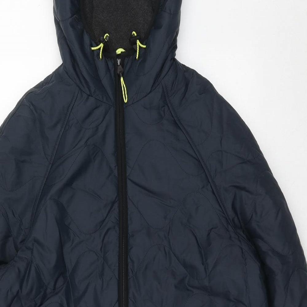 Marks and Spencer Womens Blue Quilted Coat Size 14 Zip