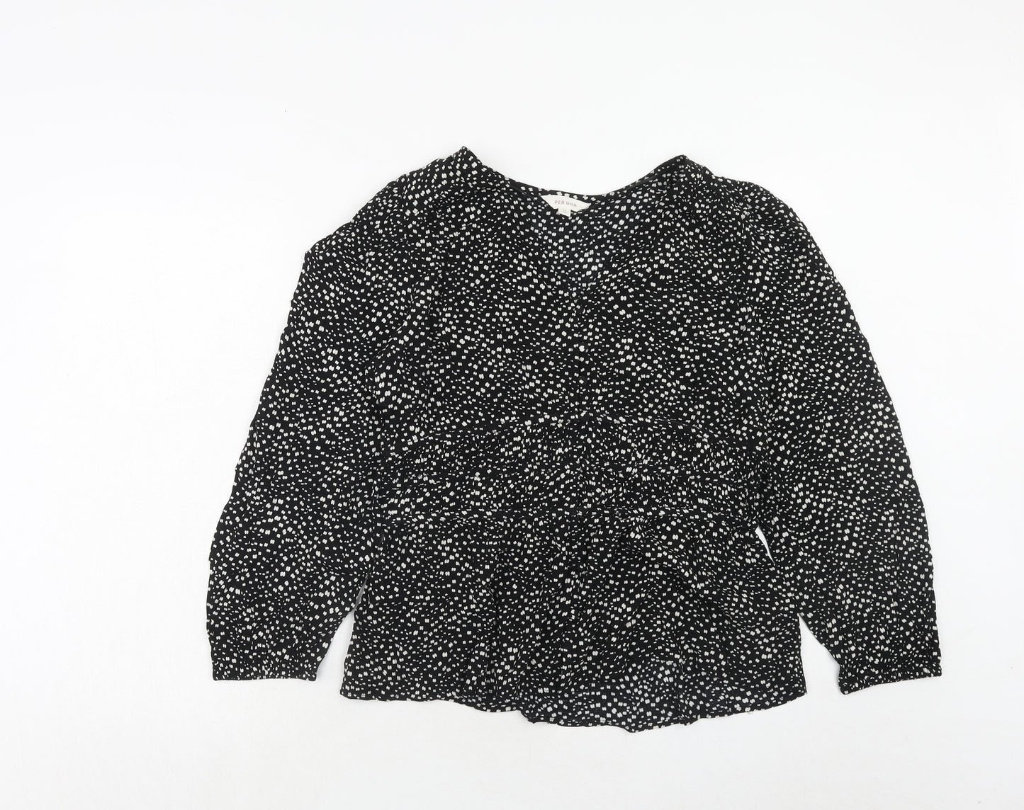 Per Una Womens Black Geometric Viscose Basic Blouse Size 12 V-Neck