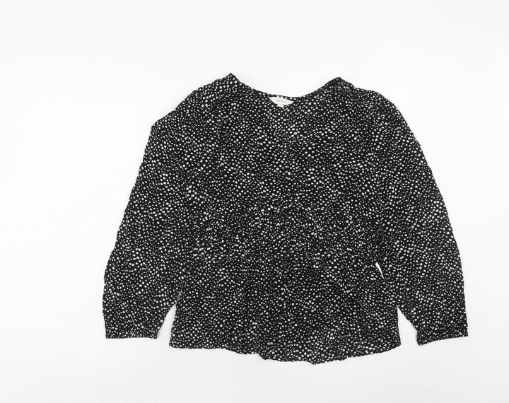 Per Una Womens Black Geometric Viscose Basic Blouse Size 12 V-Neck