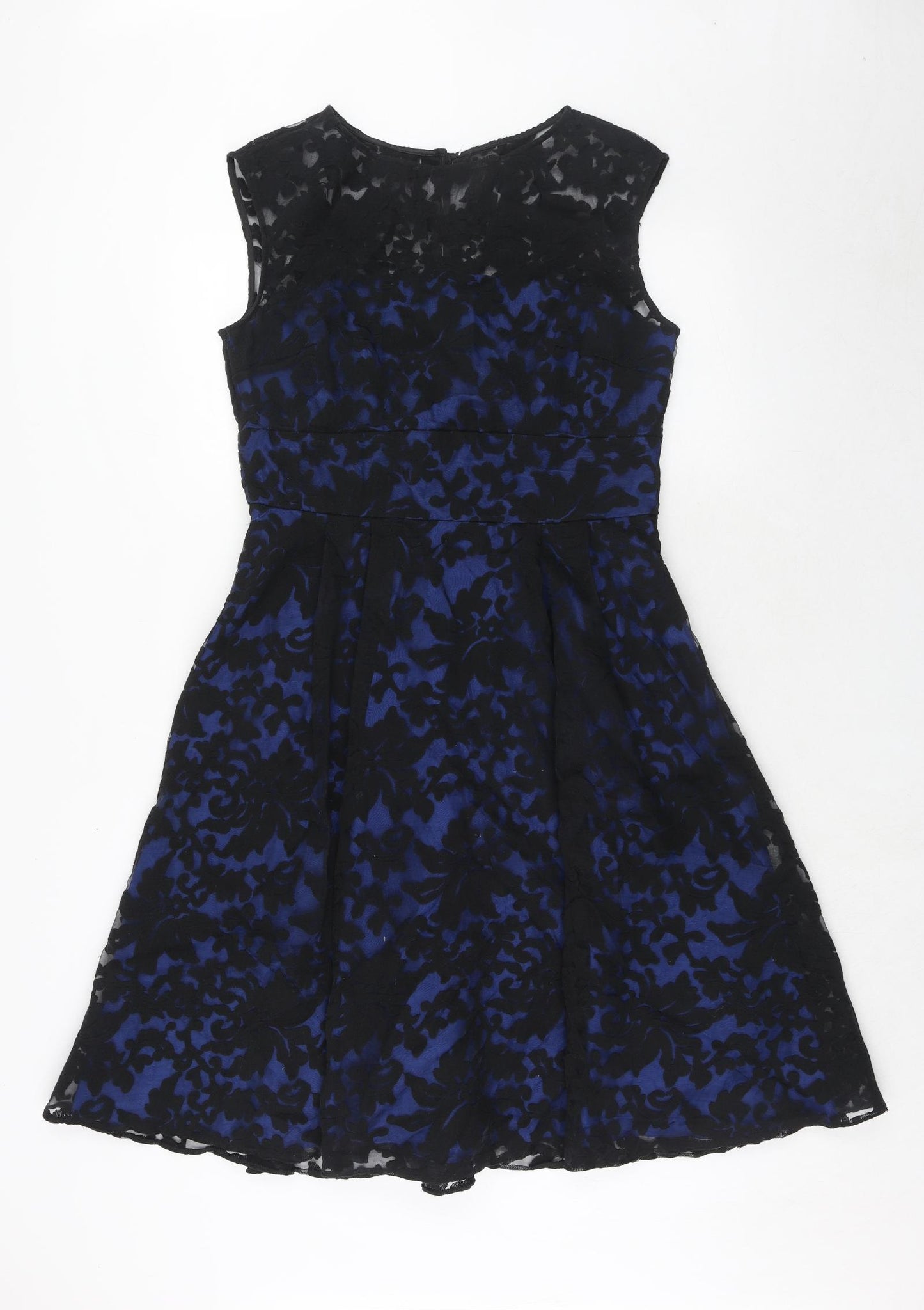 Phase Eight Womens Blue Polyamide Fit & Flare Size 14 Boat Neck Zip - Lace Overlay