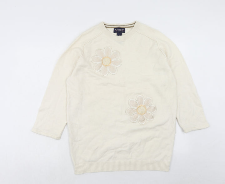 Roundtree & Yorke Womens Ivory Round Neck Wool Pullover Jumper Size XL