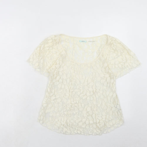 Kimchi Blue Womens Ivory Geometric Cotton Basic T-Shirt Size S Scoop Neck