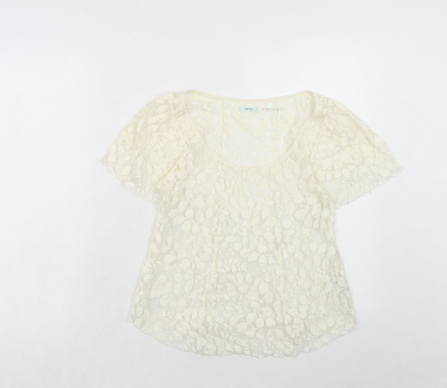 Kimchi Blue Womens Ivory Geometric Cotton Basic T-Shirt Size S Scoop Neck
