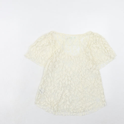 Kimchi Blue Womens Ivory Geometric Cotton Basic T-Shirt Size S Scoop Neck