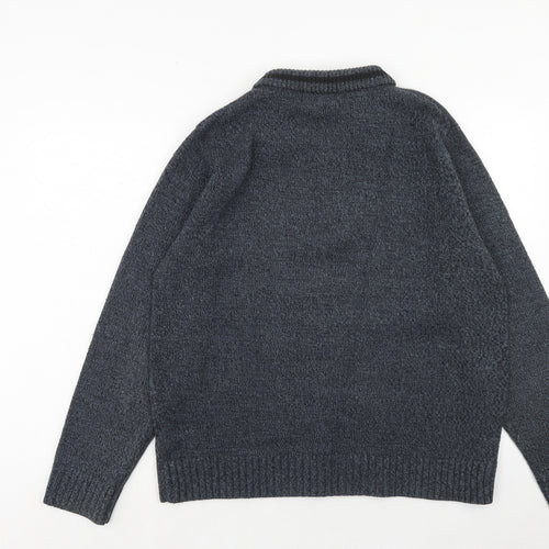 Marks and Spencer Mens Blue Collared Acrylic Pullover Jumper Size L Long Sleeve