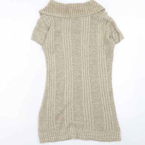 Quiz Womens Brown Acrylic Jumper Dress Size S Collared Pullover - Textured