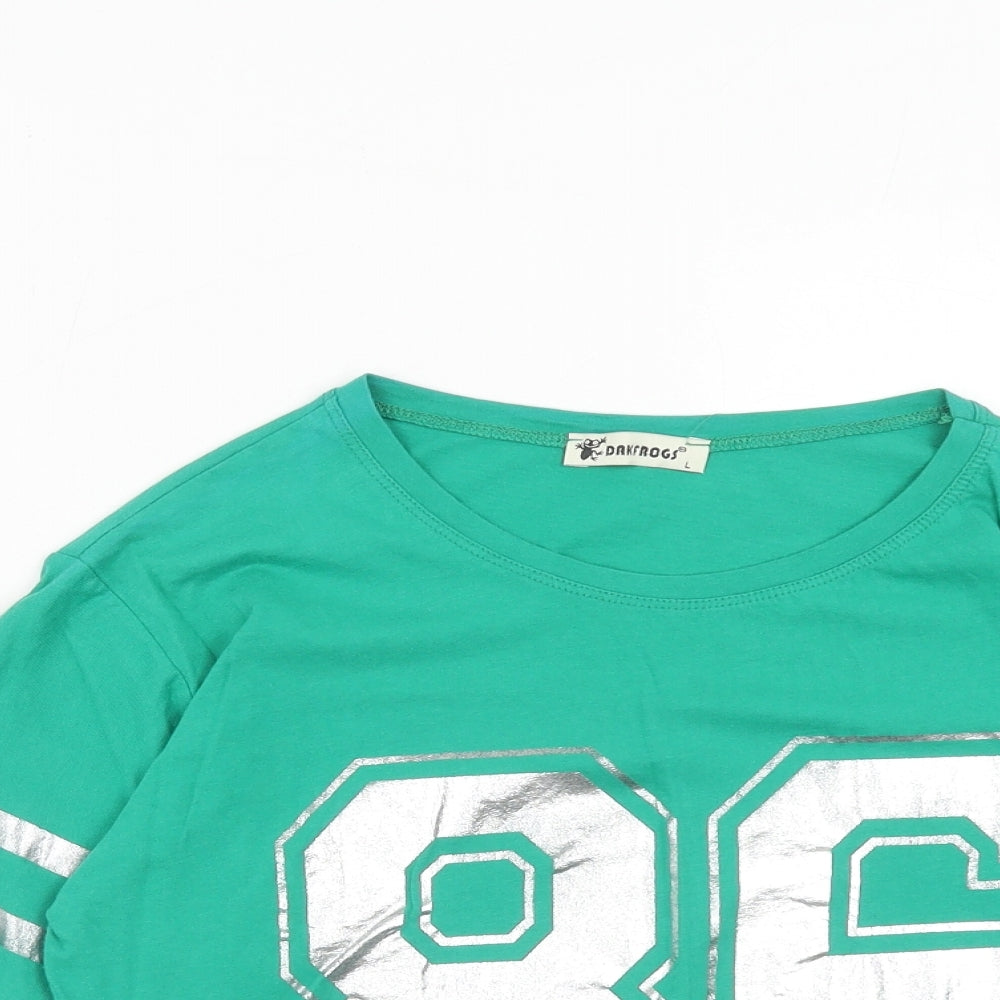 Dakfrogs Womens Green Cotton Basic T-Shirt Size L Round Neck