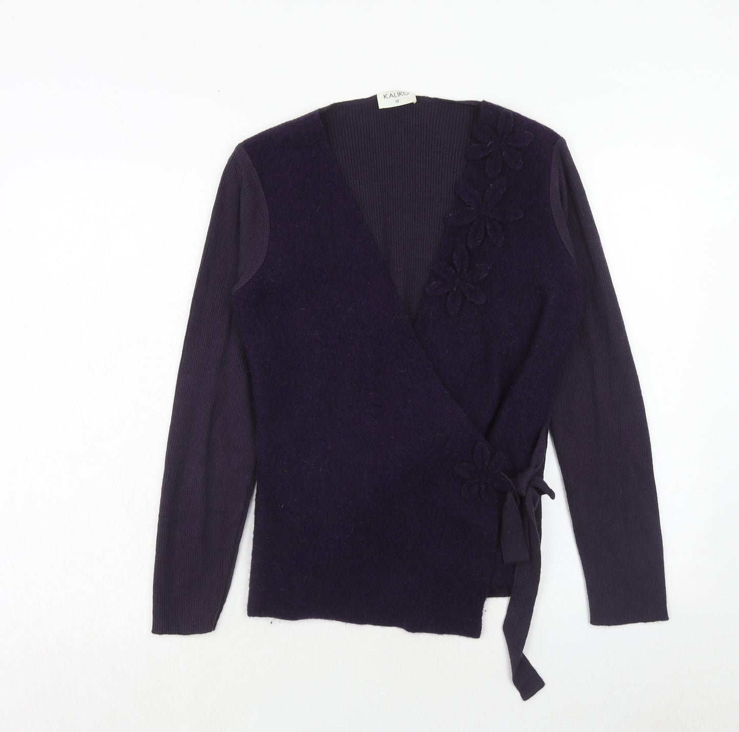 Kaliko Womens Purple V-Neck Wool Wrap Jumper Size 12