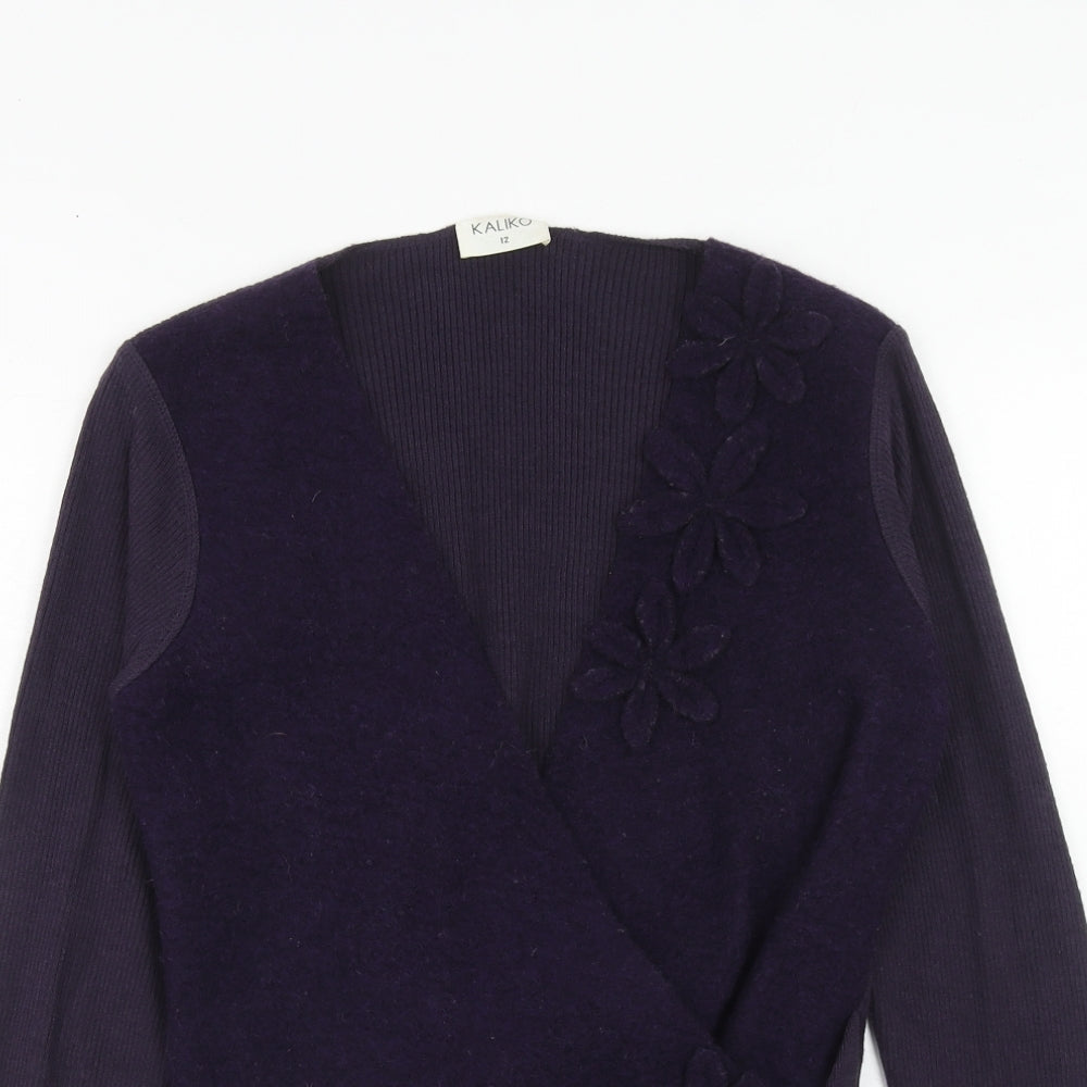 Kaliko Womens Purple V-Neck Wool Wrap Jumper Size 12