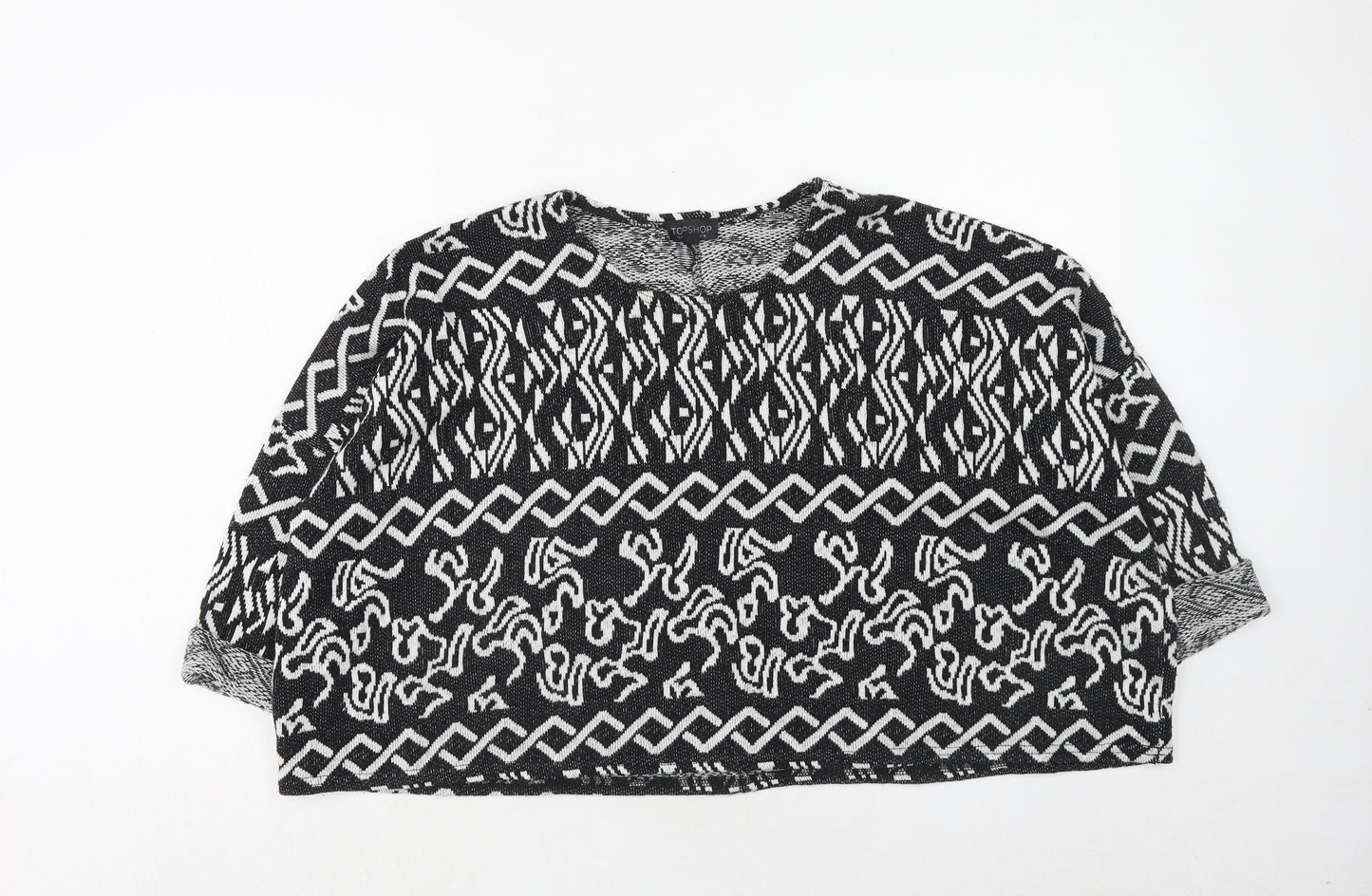Topshop Womens Black Round Neck Geometric Acrylic Pullover Jumper Size 12
