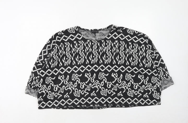 Topshop Womens Black Round Neck Geometric Acrylic Pullover Jumper Size 12