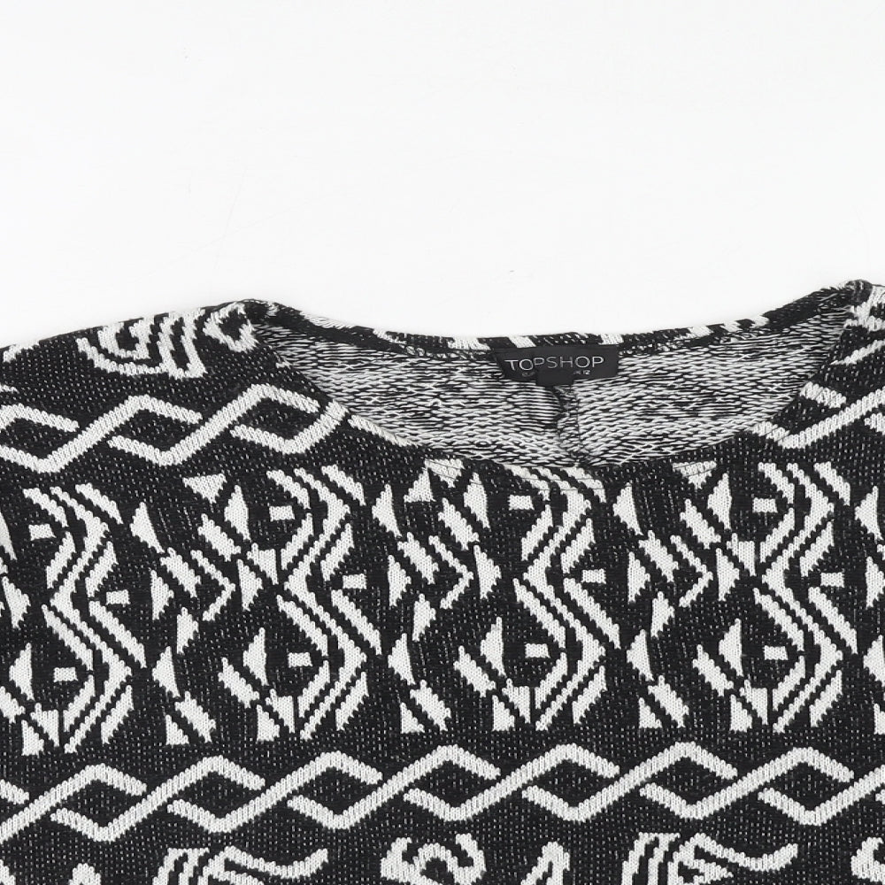 Topshop Womens Black Round Neck Geometric Acrylic Pullover Jumper Size 12