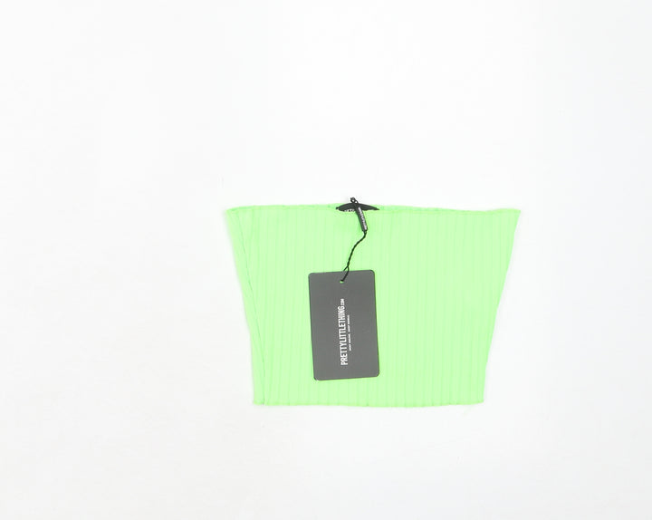 PRETTYLITTLETHING Womens Green Polyester Cropped Tank Size 4 Off the Shoulder