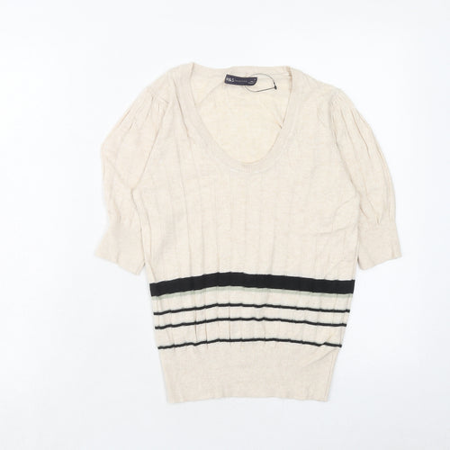 Marks and Spencer Womens Beige Scoop Neck Viscose Pullover Jumper Size 8