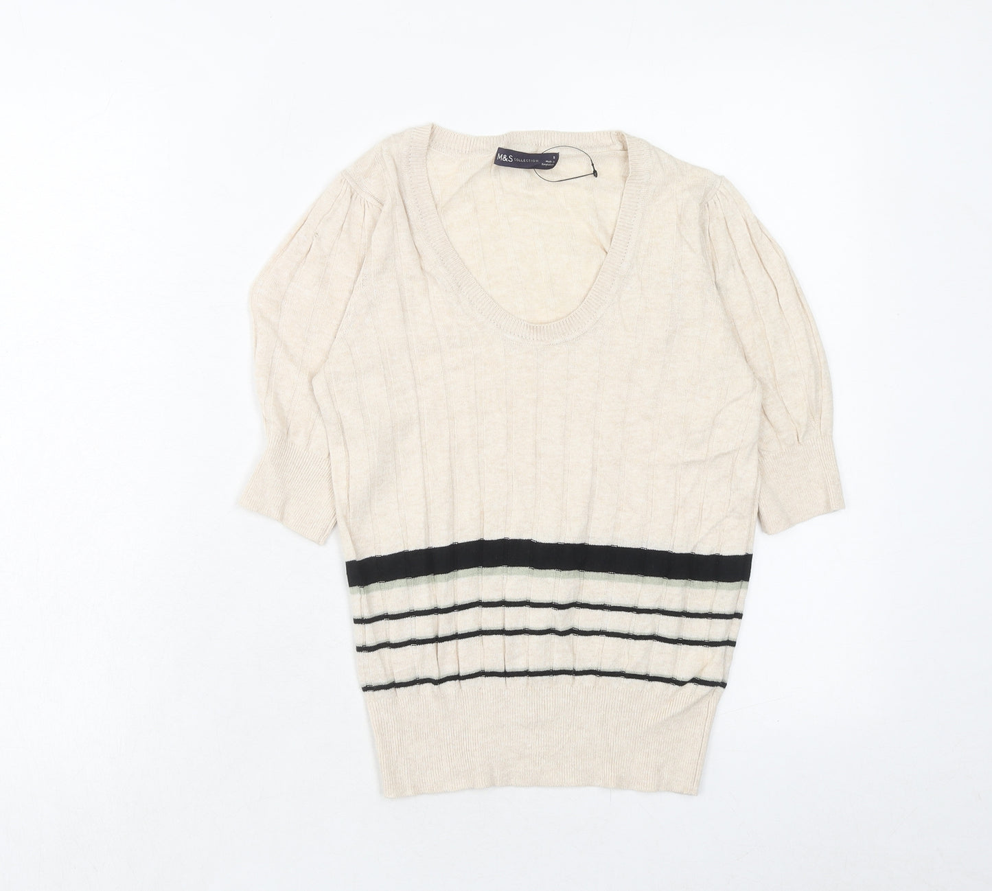 Marks and Spencer Womens Beige Scoop Neck Viscose Pullover Jumper Size 8