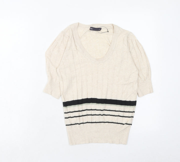 Marks and Spencer Womens Beige Scoop Neck Viscose Pullover Jumper Size 8