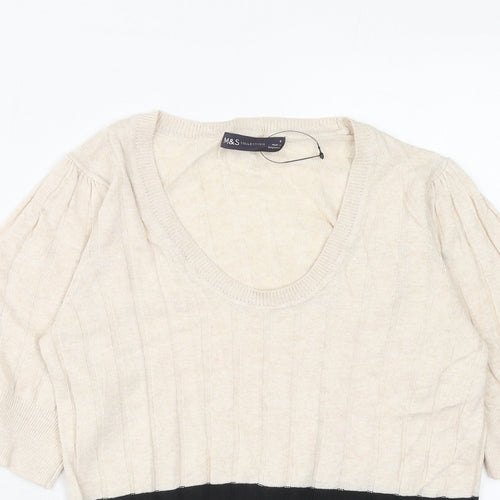 Marks and Spencer Womens Beige Scoop Neck Viscose Pullover Jumper Size 8
