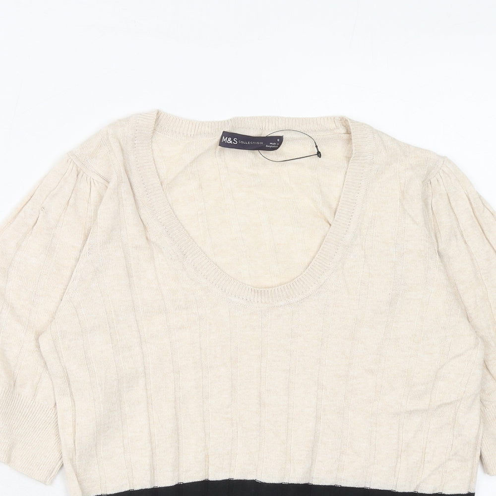 Marks and Spencer Womens Beige Scoop Neck Viscose Pullover Jumper Size 8