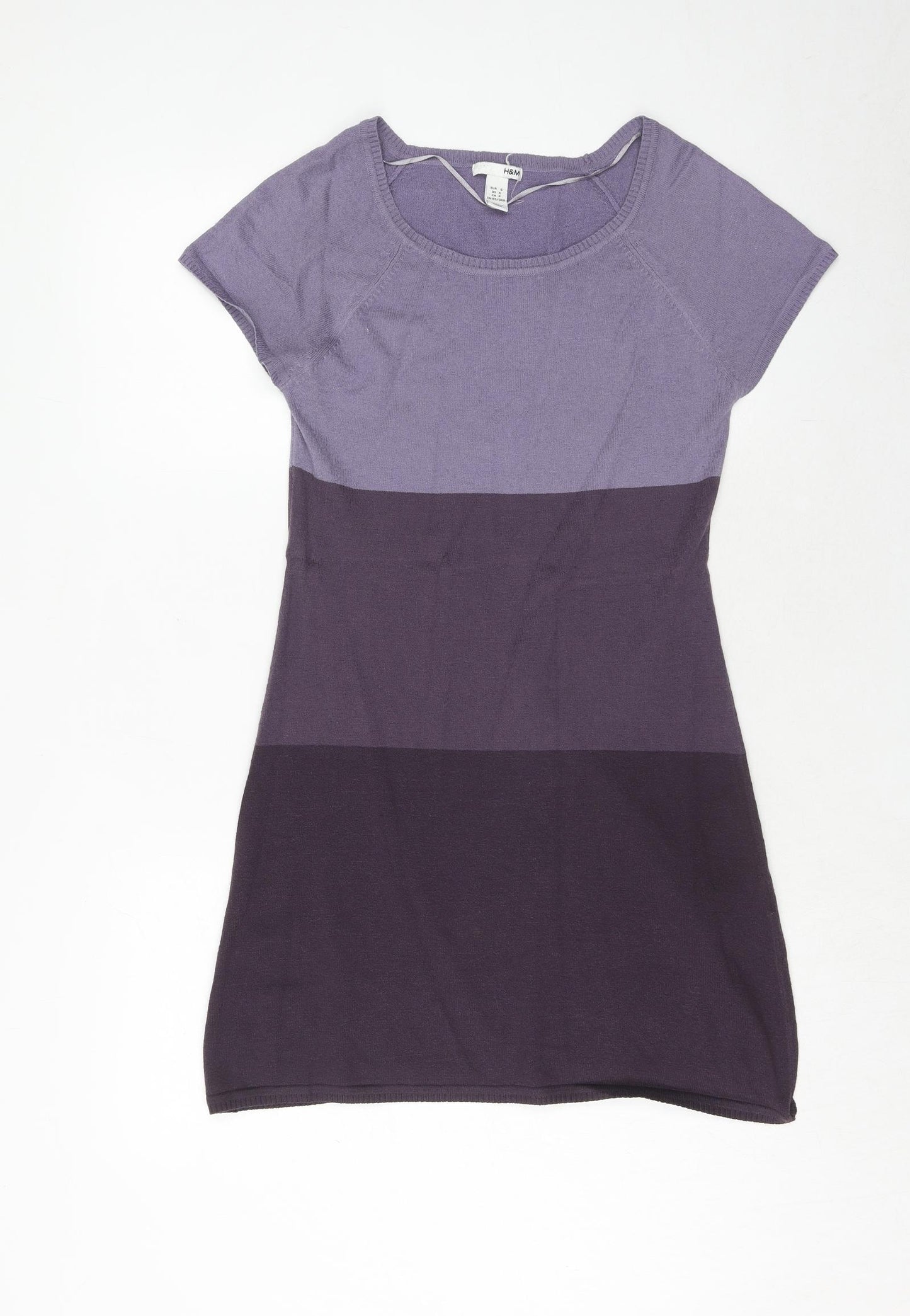 H&M Womens Purple Colourblock Acrylic Jumper Dress Size S Boat Neck Pullover