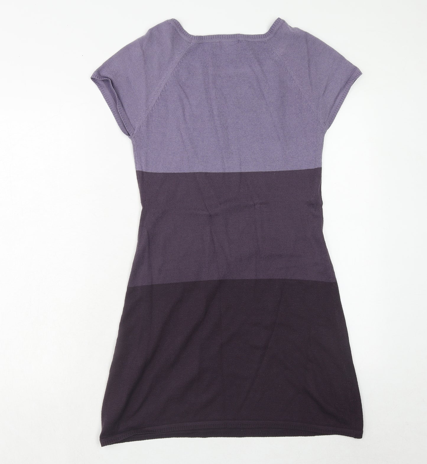 H&M Womens Purple Colourblock Acrylic Jumper Dress Size S Boat Neck Pullover